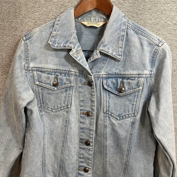 St John's Bay Jean Jacket Women PSmall Blue Light Wash Pockets Long Sleeve Denim - Picture 3 of 12